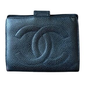 CHANEL Bifold Wallet Purse Black Calfskin